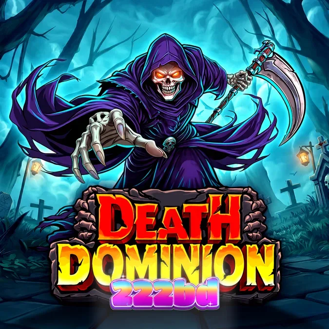 Death Dominion স্লট গেমের গথিক কবরস্থানের দৃশ্য এবং গ্রিড ইন্টারফেস